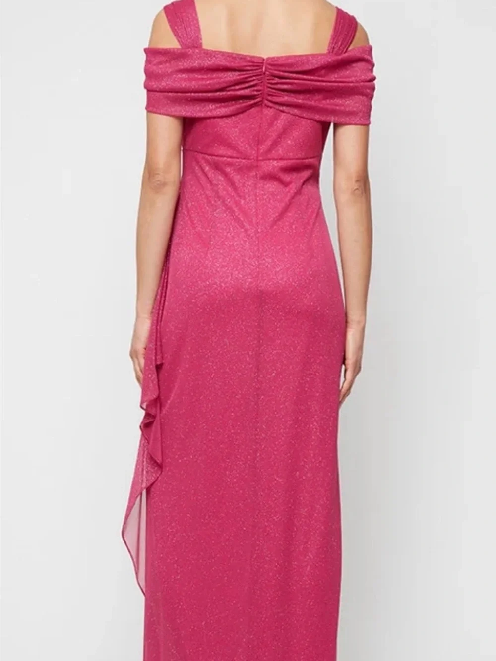 Alex Evenings Sparkling Fuchsia Cold Shoulder Gown